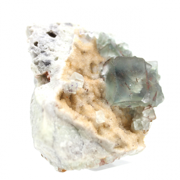 Minéral Fluorite verte : Cristaux sur gangue pour décoration