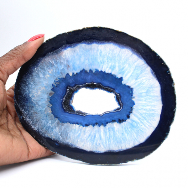 Tranche d’agate bleue polie pour amateurs de minéralogie