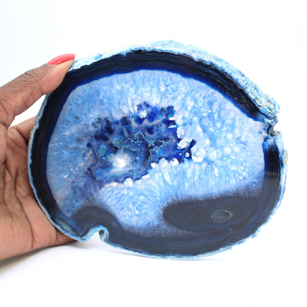 Tranche d’agate bleue polie pour vitrine minéralogique