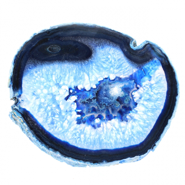 Tranche d’agate bleue polie pour vitrine minéralogique