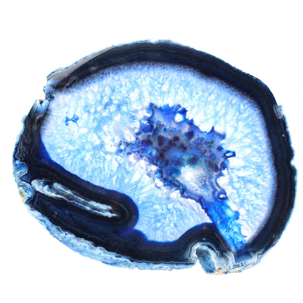 Tranche d’agate bleue polie pour vitrine minéralogique