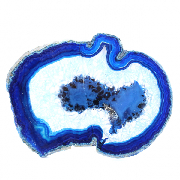 Agate bleue en tranche polie pour décoration scientifique