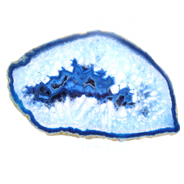 Agate bleue en tranche allongée pour vitrine