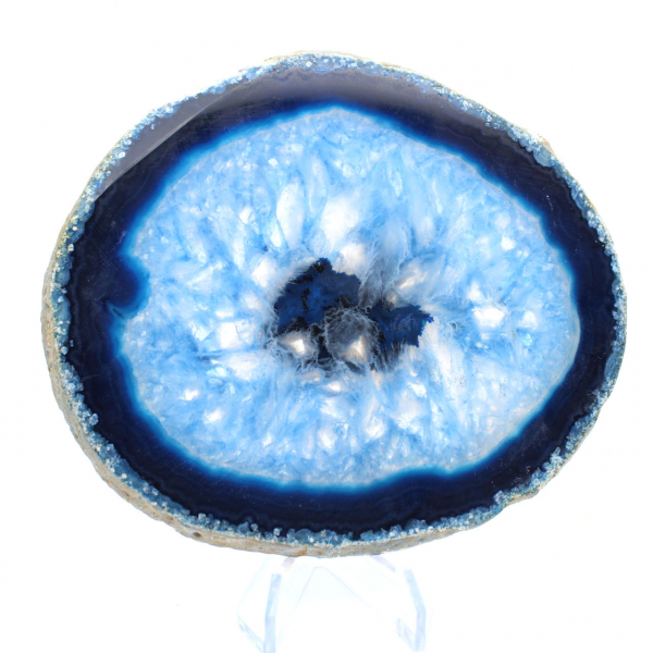Tranche d’agate bleue du Brésil pour collection minérale