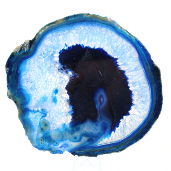 Agate bleue en tranche polie pour décoration et étude