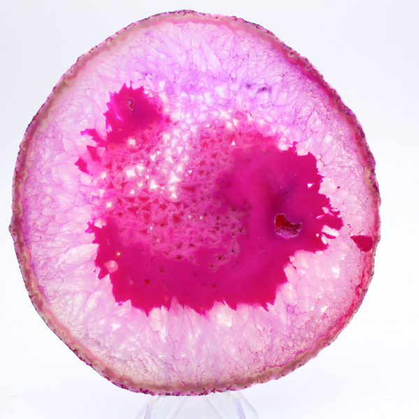 Agate en tranche teinté rose naturelle