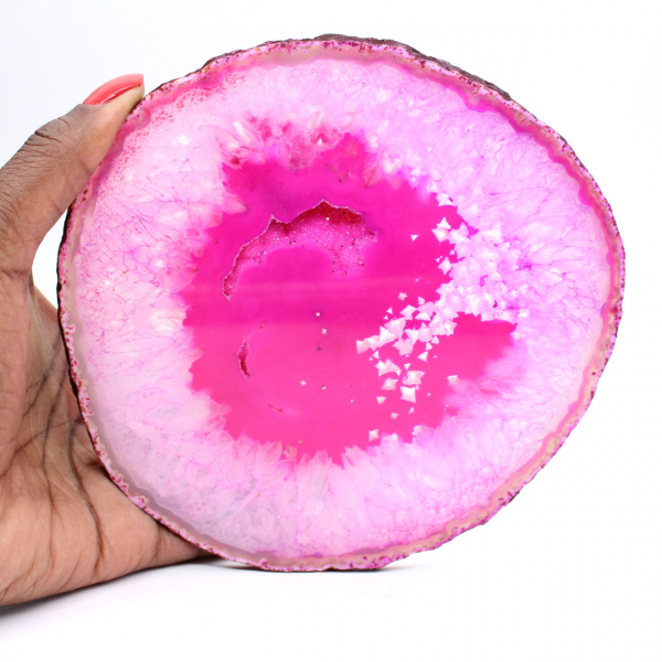Agate en tranche teinté rose naturelle
