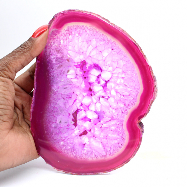 Agate polie en tranche teinté rose