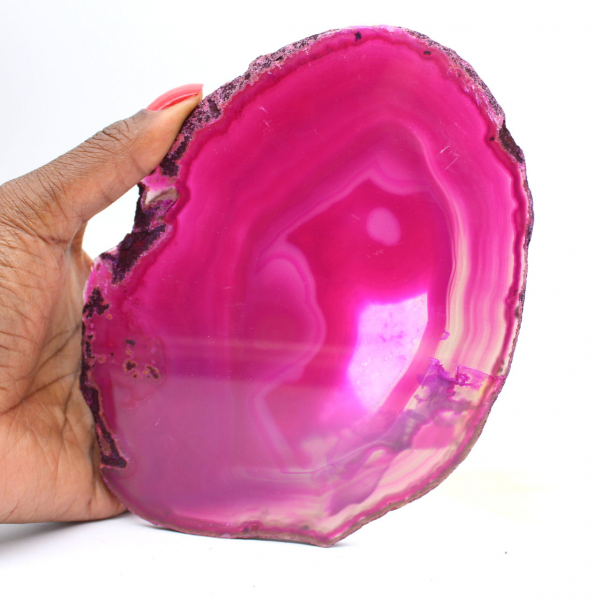 Agate brésilienne teinté rose en tranche