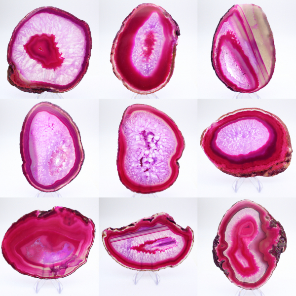 Tranche polie d’agate rose teinté