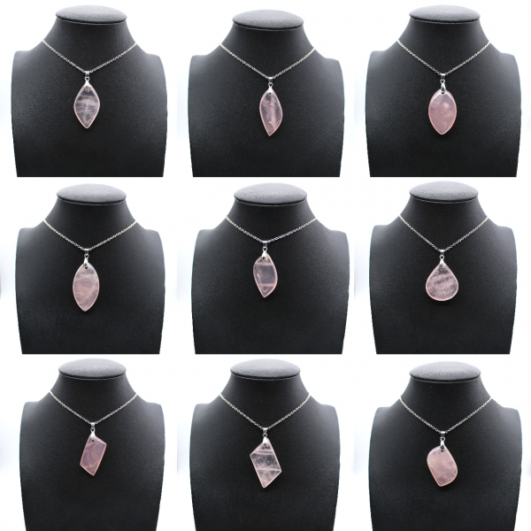Pendentif feuille en quartz rose