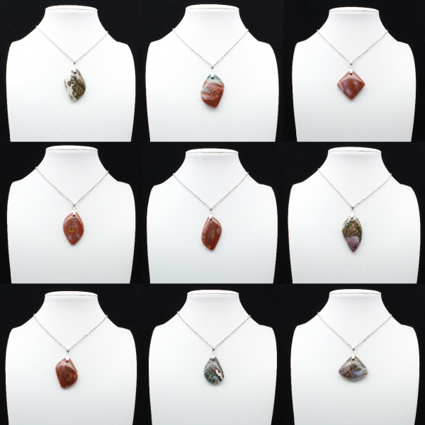 Pendentif losange en jaspe orbiculaire
