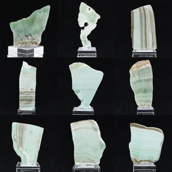 Pierre d’Aragonite verte naturelle en tranche