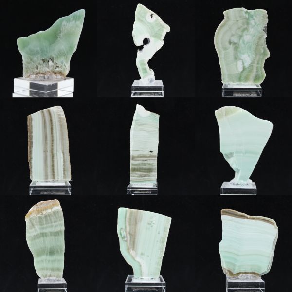 Pierre d’Aragonite verte naturelle en tranche