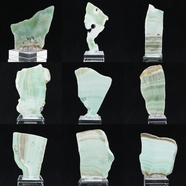 Pierre d’Aragonite verte naturelle en tranche