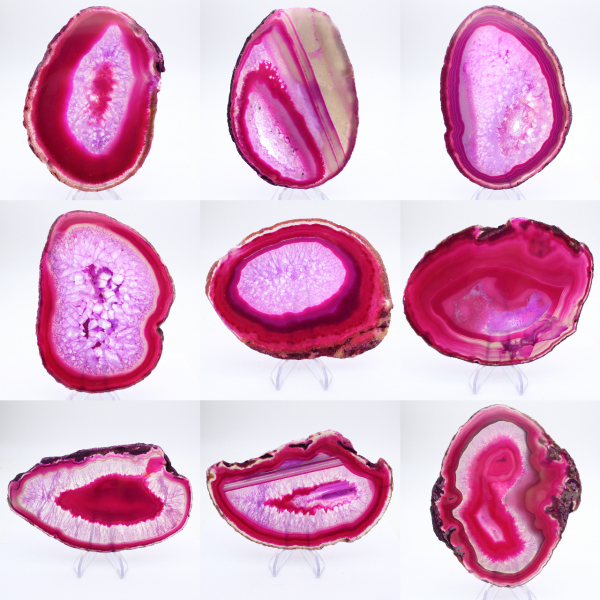 Tranche polie d’agate rose teinté