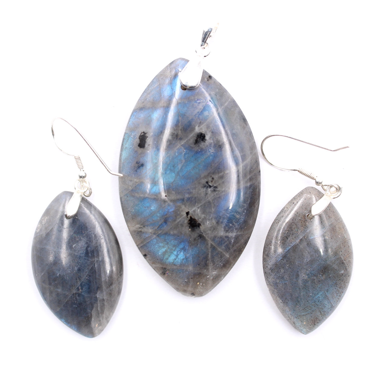 Pendentif et boucles d'oreille en labradorite et argent 925