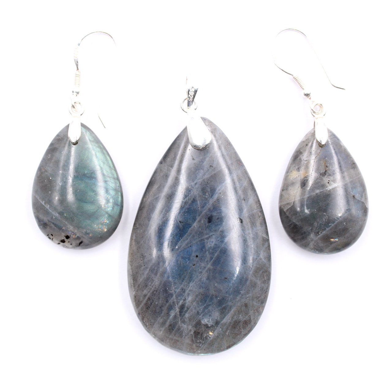 Pendentif et boucles d'oreille en labradorite et argent 925