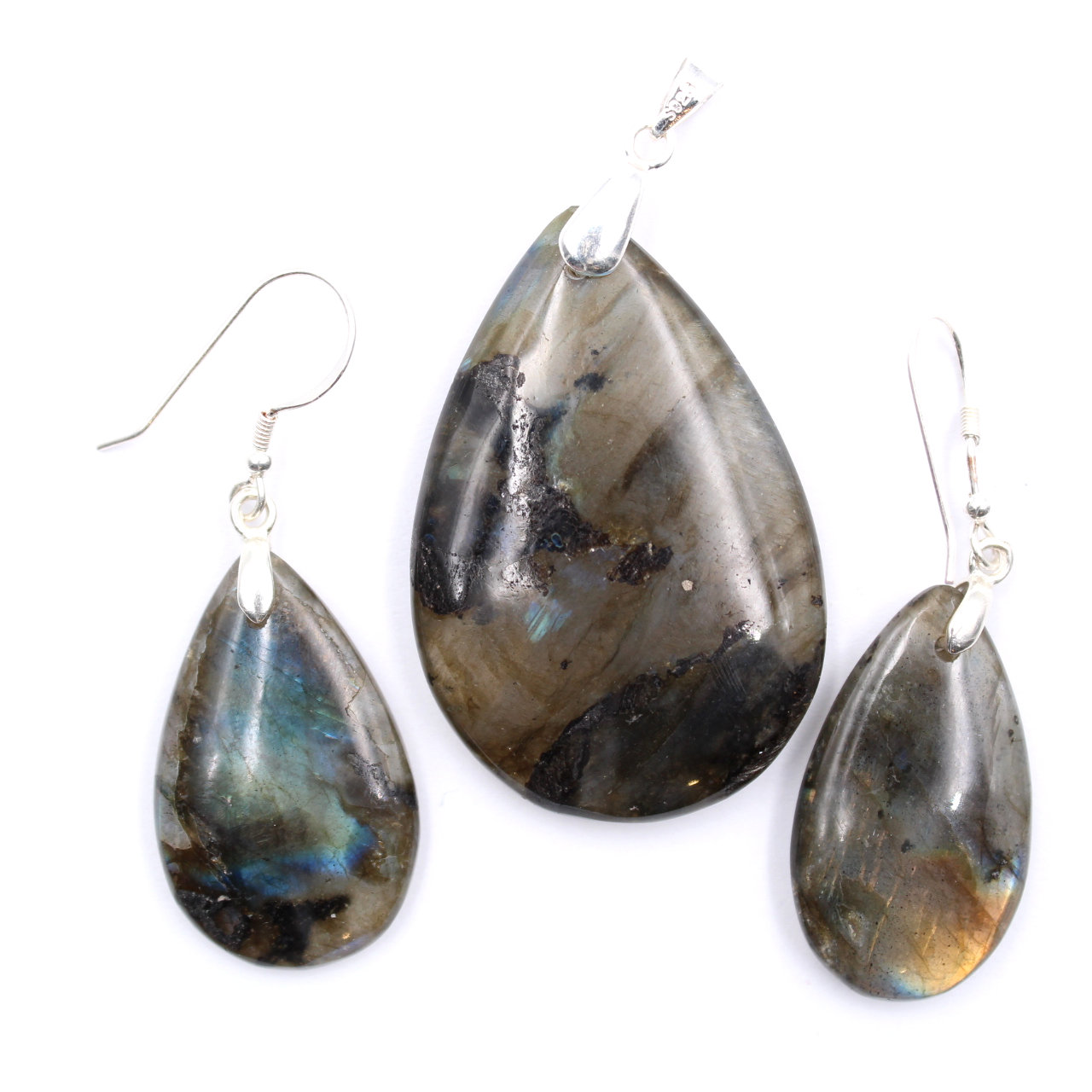 Pendentif et boucles d'oreille en labradorite et argent 925