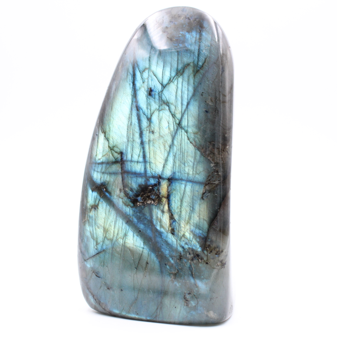 Forme libre en labradorite polie bleue verte