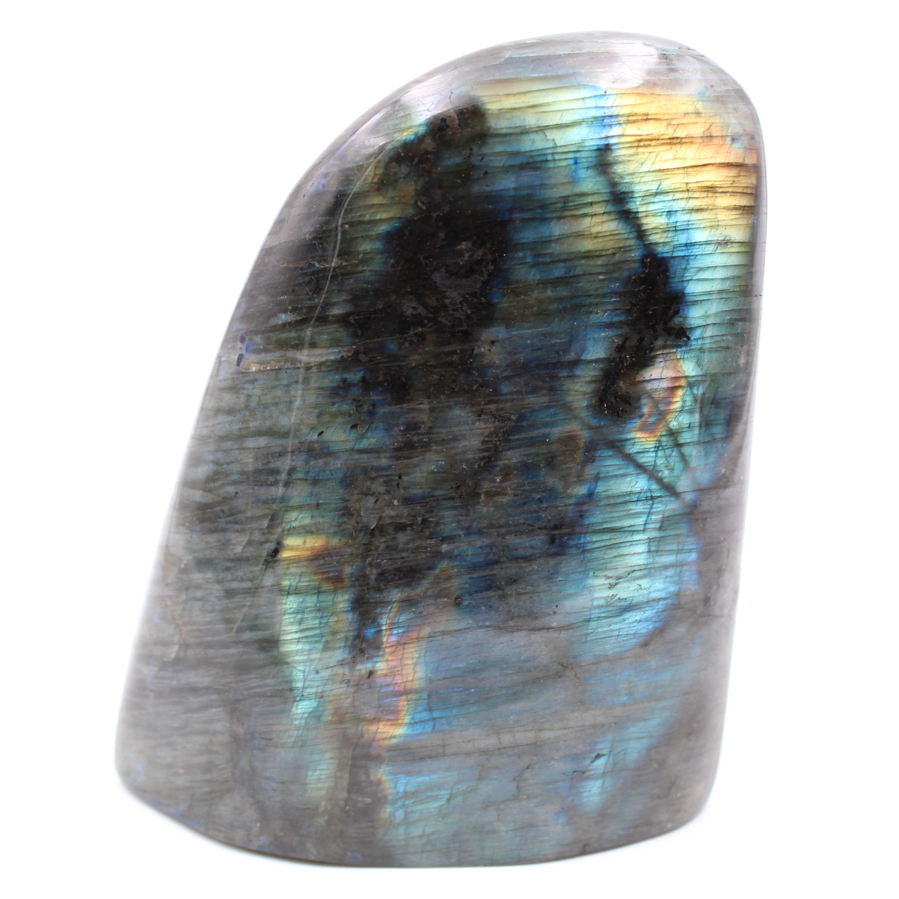 Labradorite forme libre d’ornement jaune bleue