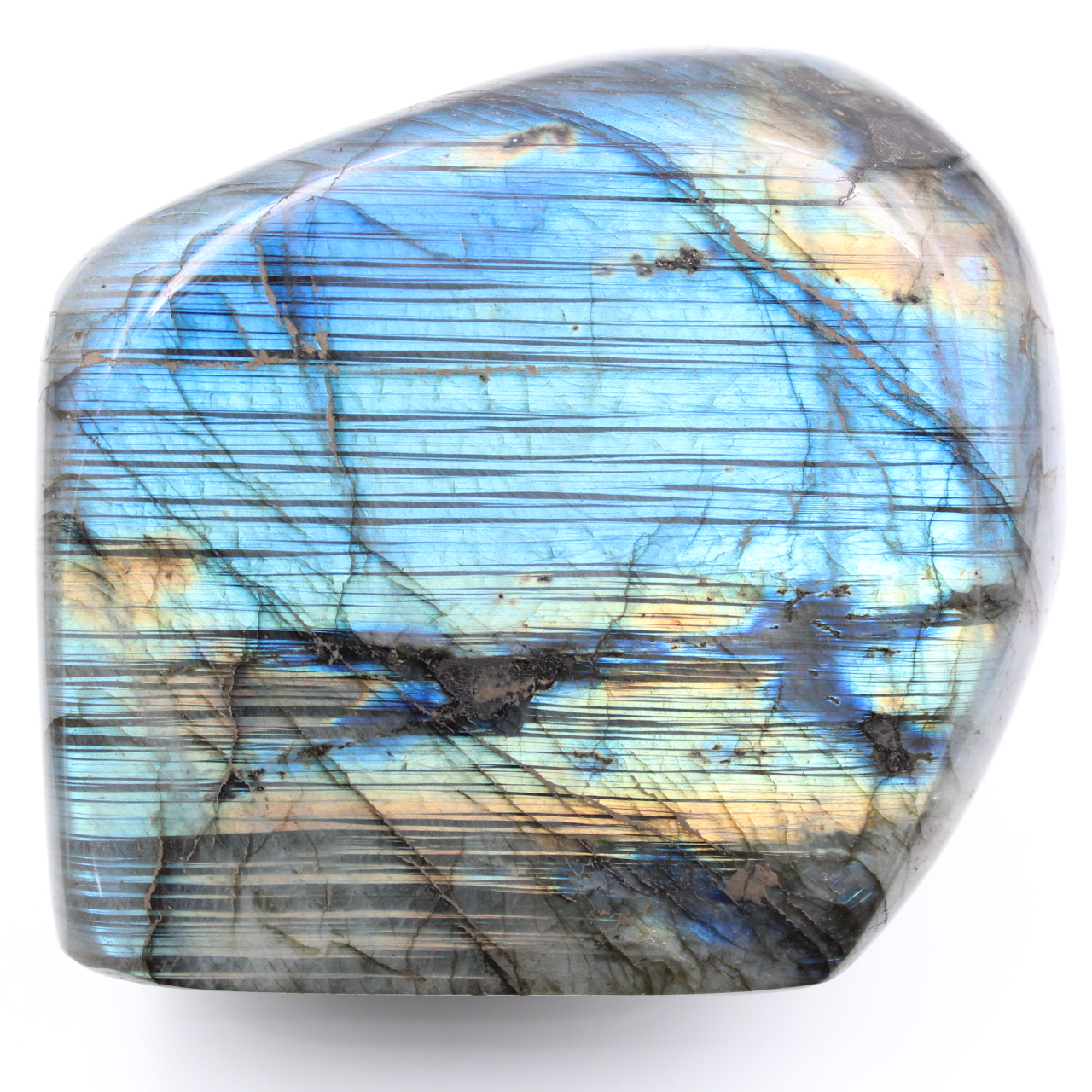 Labradorite à reflets bleue striés, forme libre de décoration