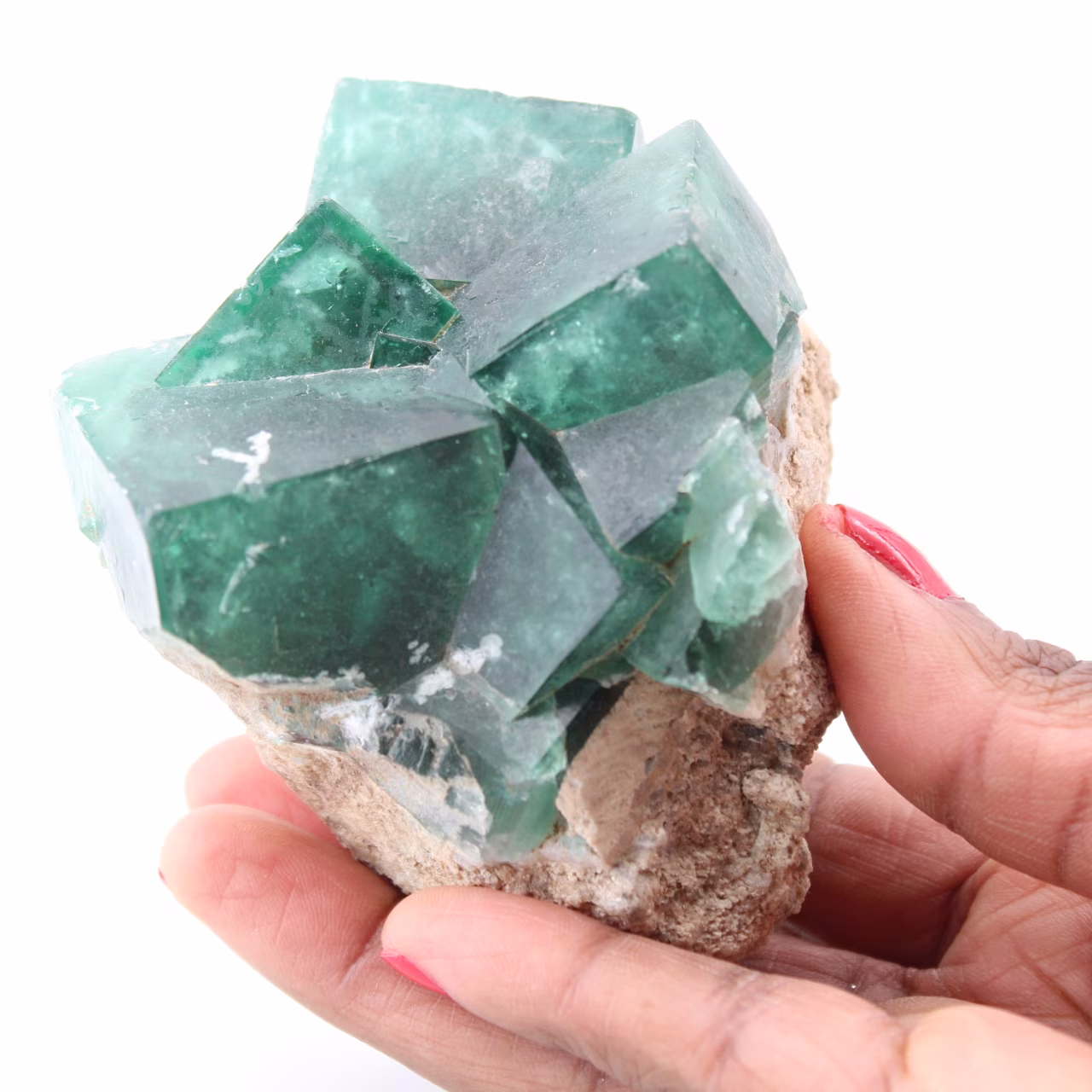 Cristaux cubiques de fluorite verte sur fluorite massive