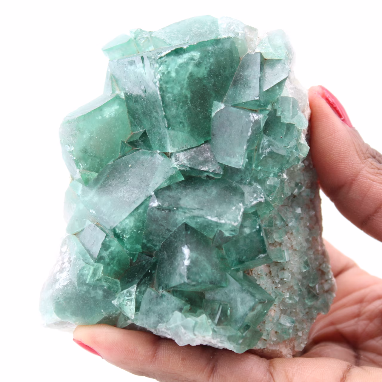 Cristaux cubiques de fluorite verte sur fluorite massive