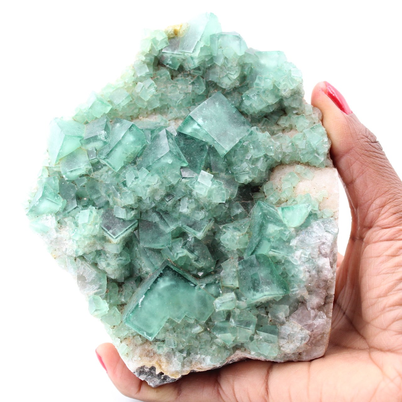 Cristaux cubiques de fluorite verte sur fluorite massive