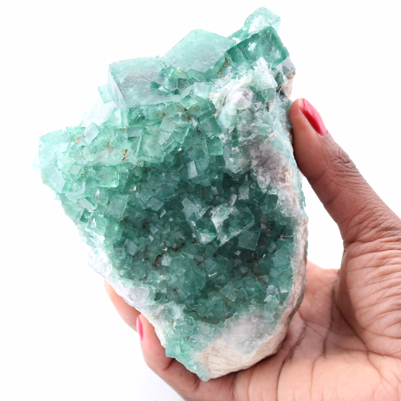 Cristaux cubiques de fluorite verte sur fluorite massive