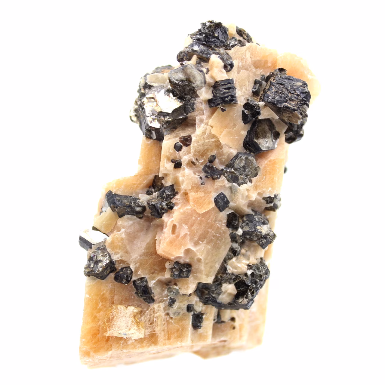 Cristaux de mica sur calcite orange