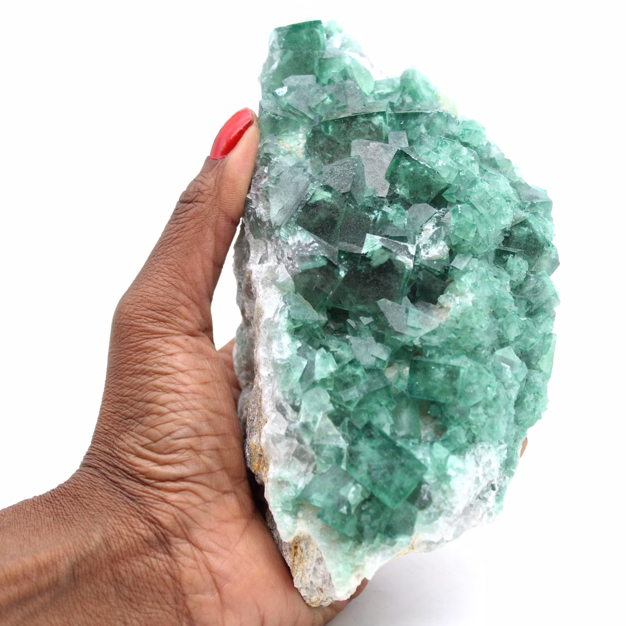 Fluorite brute verte en cristaux sur gangue