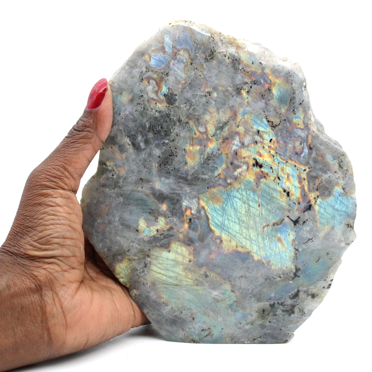 Labradorite blanche mi-brute naturelle de collection