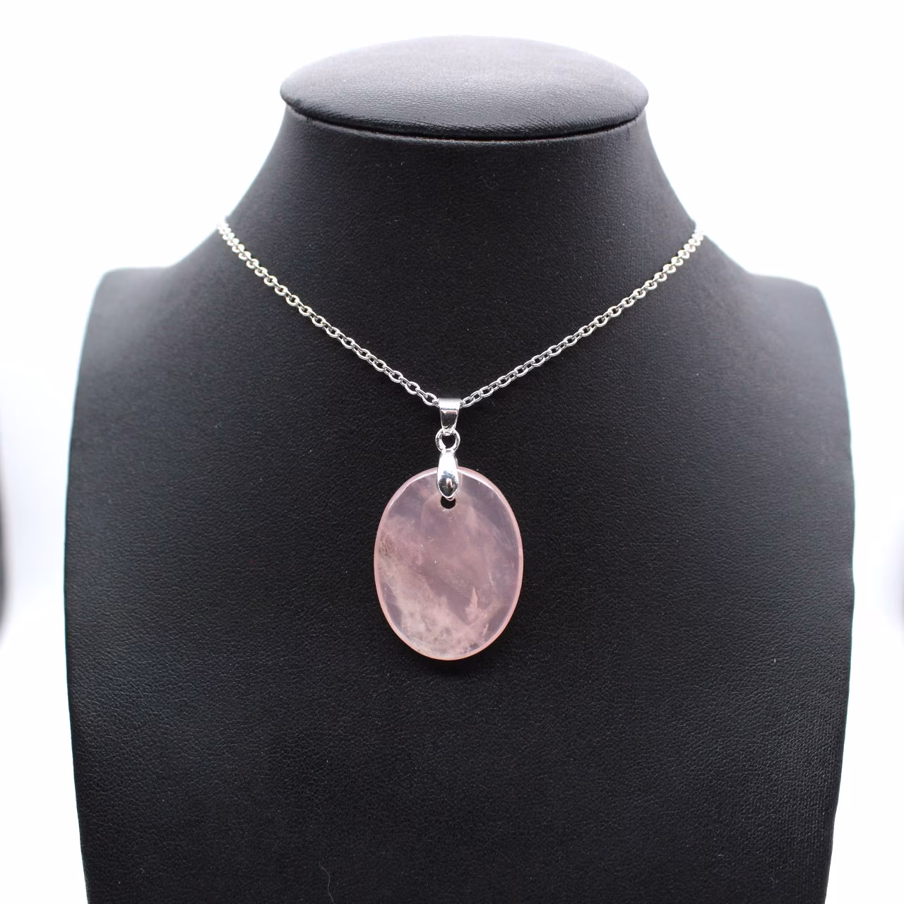 Pendentif ovale en quartz rose