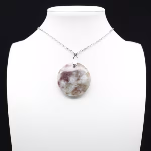 Pendentif rond à inclusion de Tourmaline rose