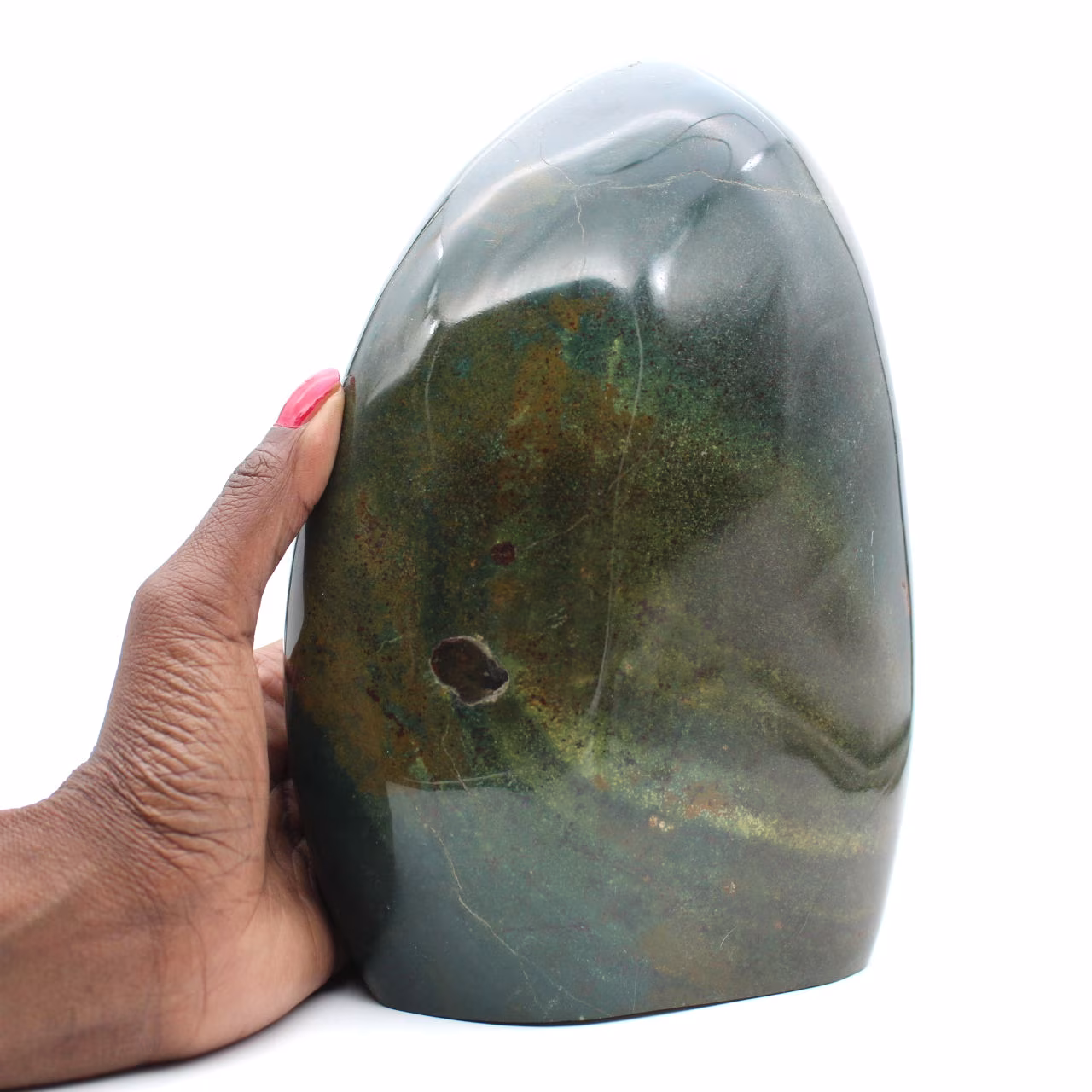 Spécimen Jaspe verte polie, grande pierre décorative, Madagascar