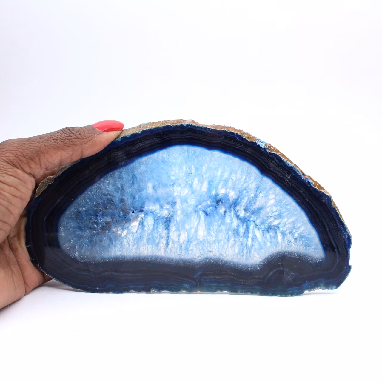 Tranche d’agate bleue allongée d’origine brésilienne