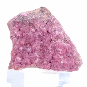 Cobaltocalcite du Congo sur socle acrylique – Cristaux roses
