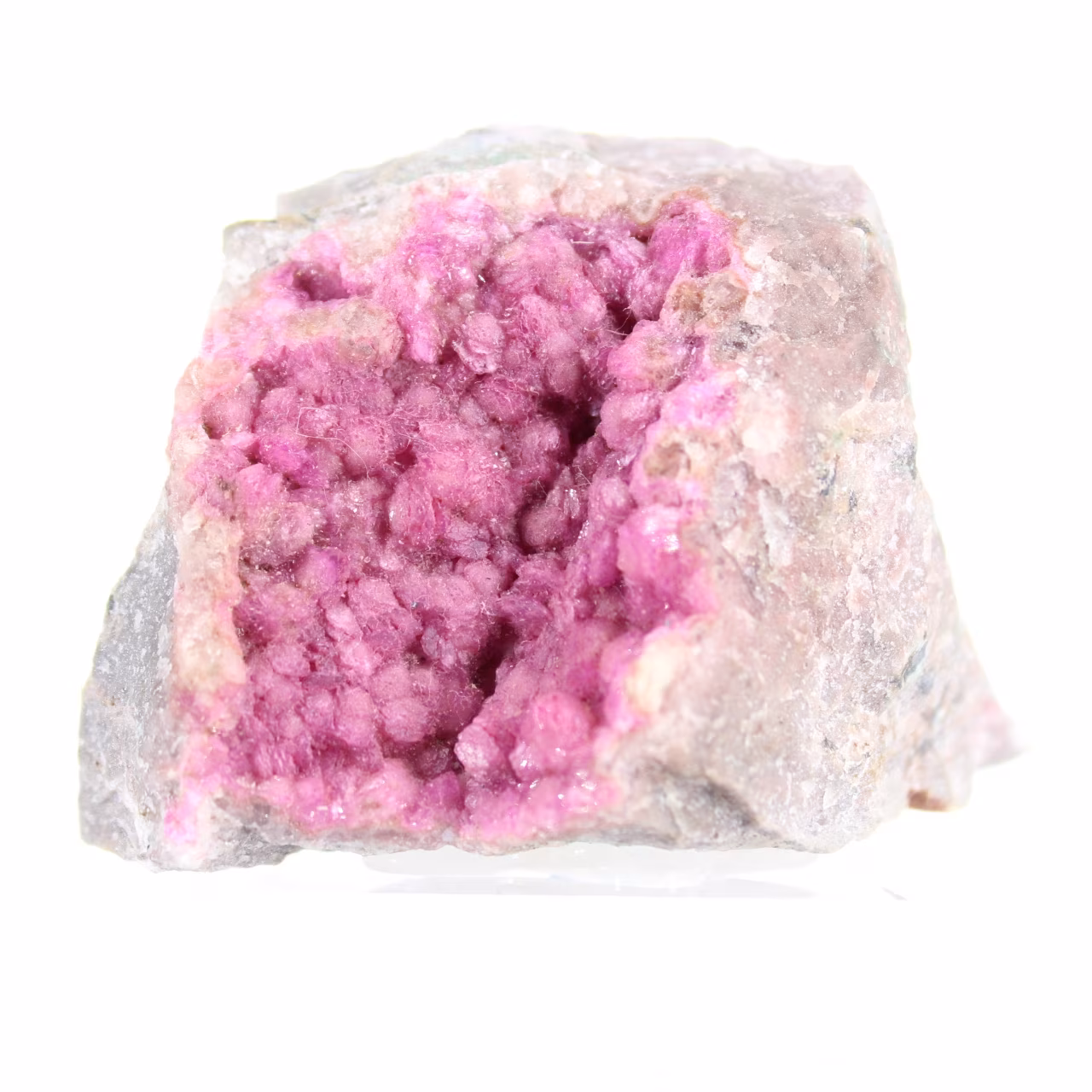 Cobaltocalcite du Congo sur socle acrylique, cristaux naturels
