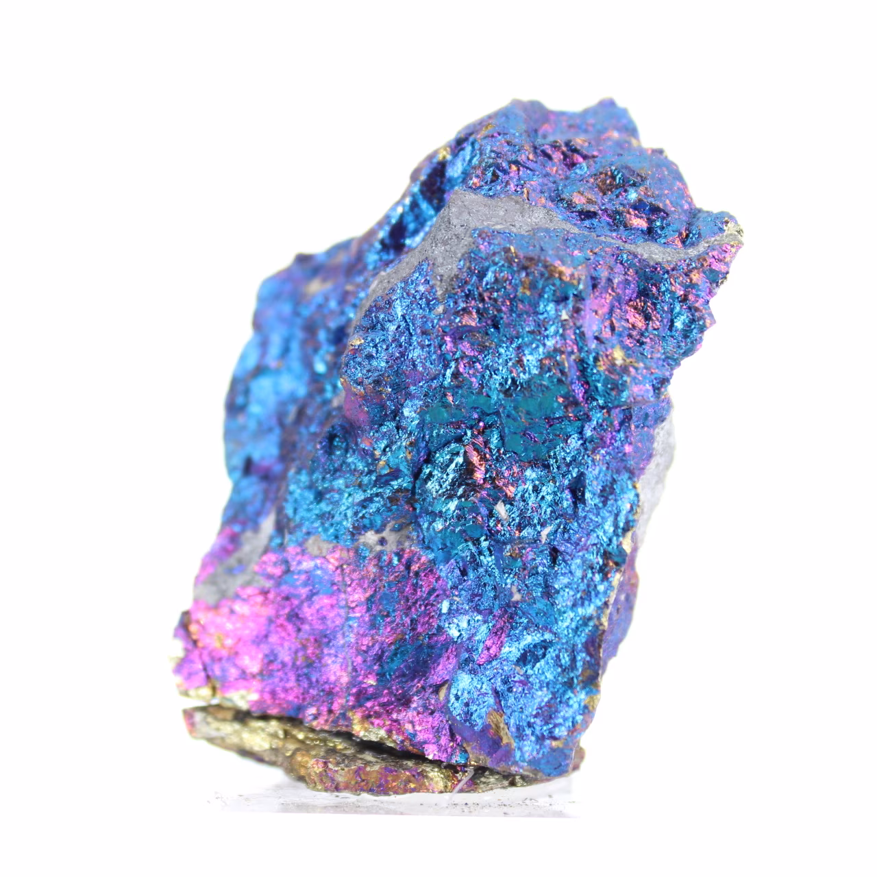 Petite chalcopyrite irisée du Mexique montée sur socle
