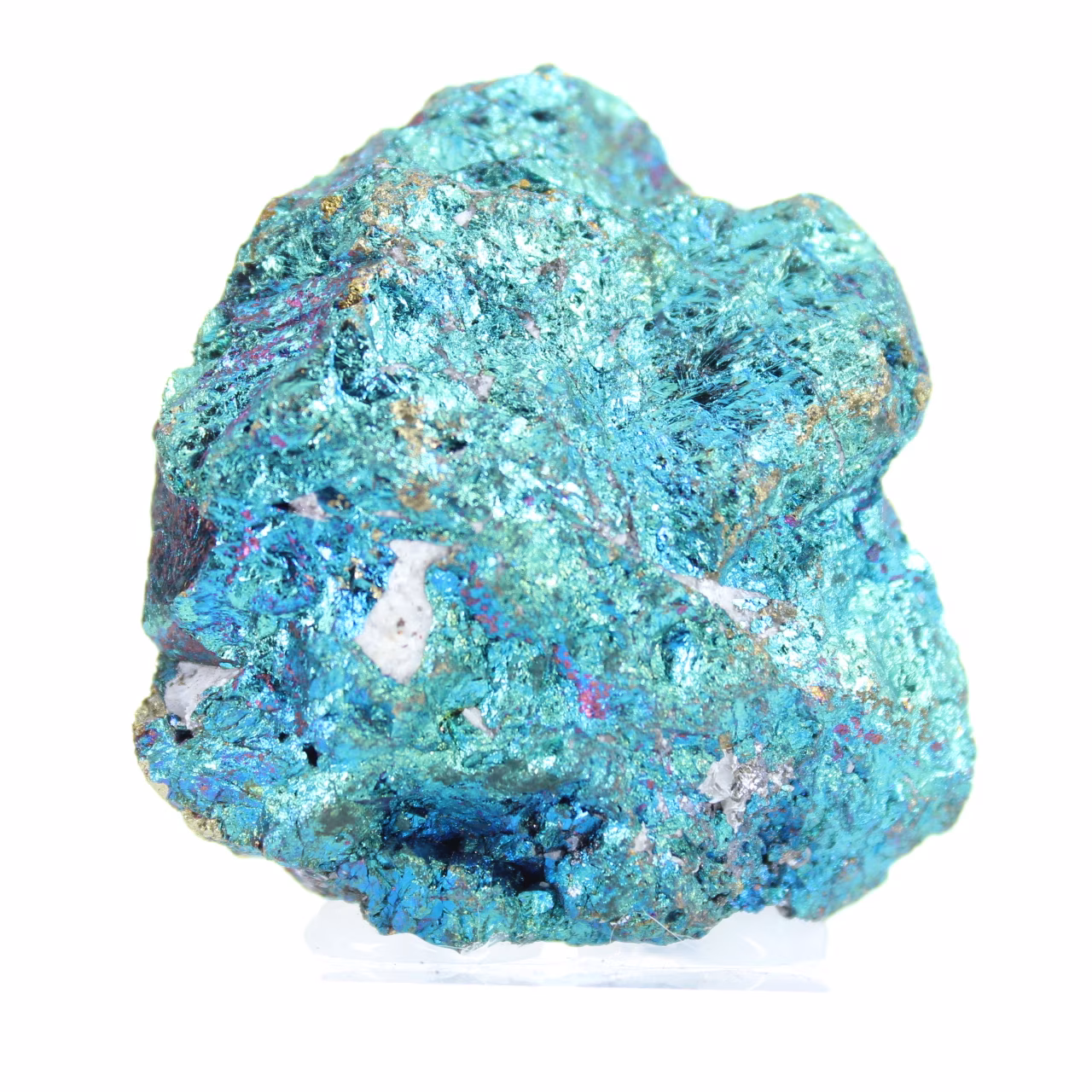 Chalcopyrite irisée du Mexique, agrégats métalliques sur socle