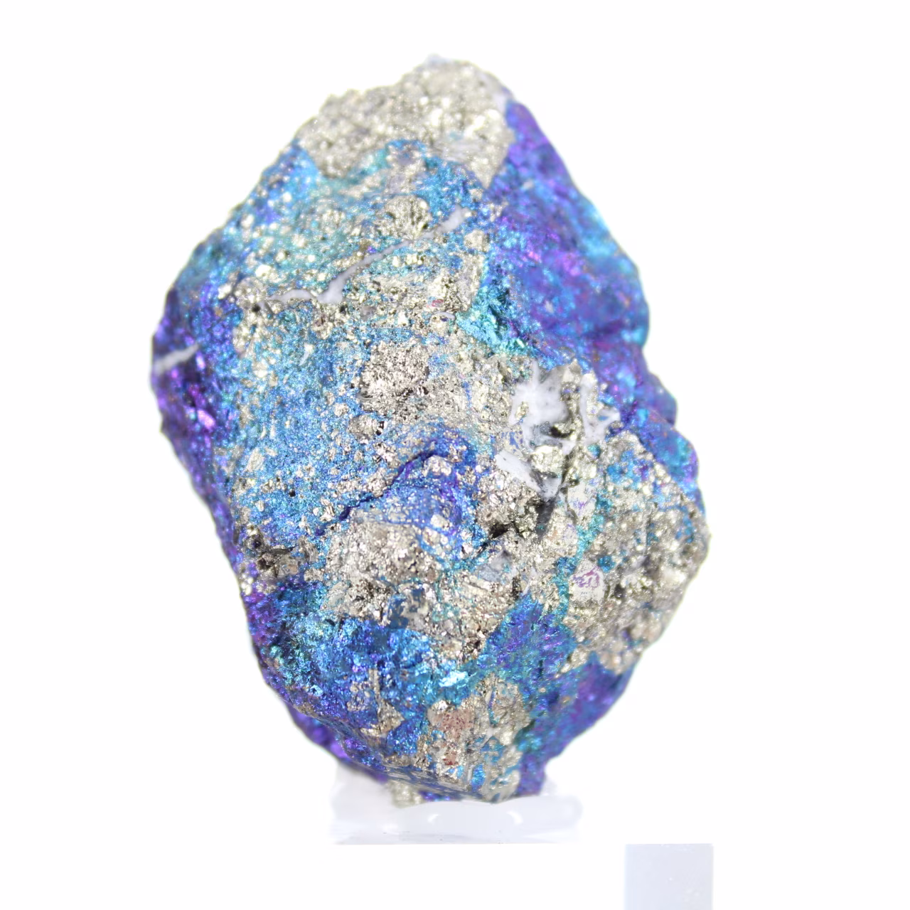 Chalcopyrite du Mexique sur socle, spécimen aux irisations naturelles