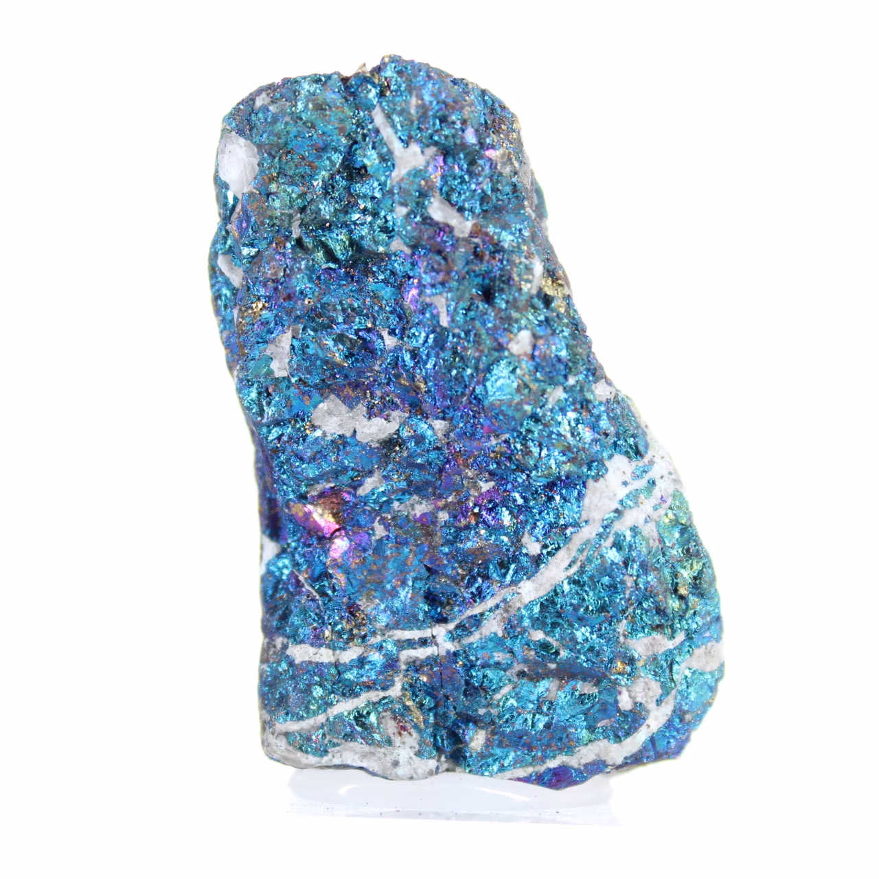 Chalcopyrite du Mexique en agrégat irisé, présentation sur socle