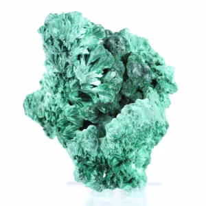 Malachite compacte à éclat soyeux du Congo, montée sur acrylique