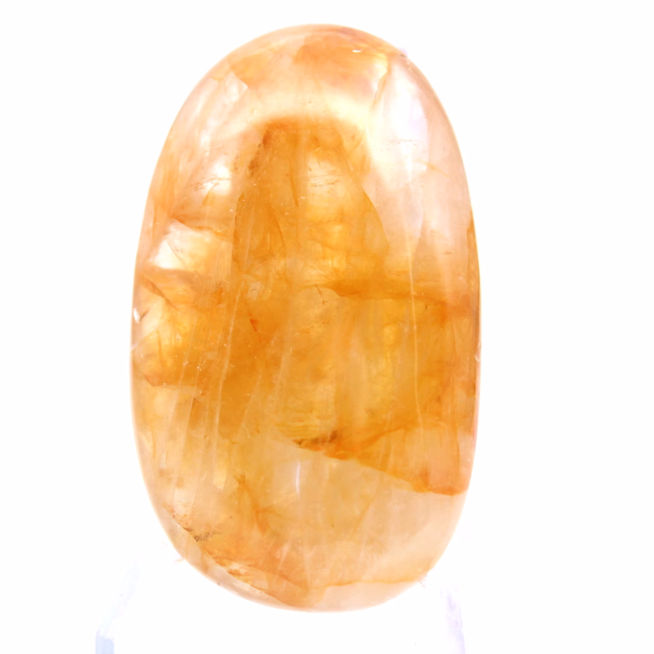 Galet de quartz jaune poli du Madagascar pour vitrine minérale