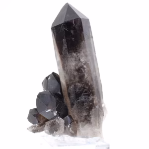 Grand cristal de quartz morion brésilien monté sur socle acrylique