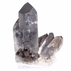 Quartz morion du Brésil, cristal naturel présenté sur socle acrylique