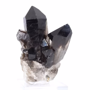 Quartz morion noir du Brésil, cristal unique avec socle acrylique