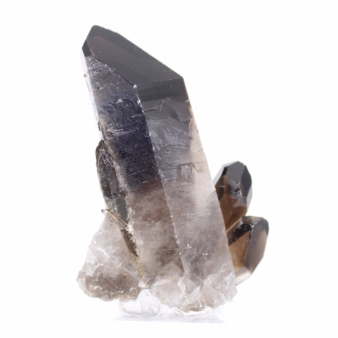 Fin cristal de quartz morion brésilien sur socle, à collectionner