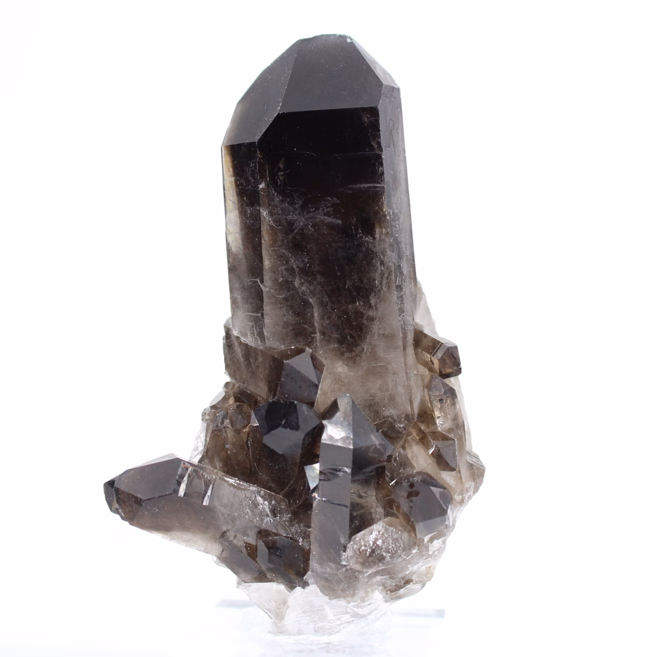 Pointe de quartz morion du Brésil à poser, montée sur socle